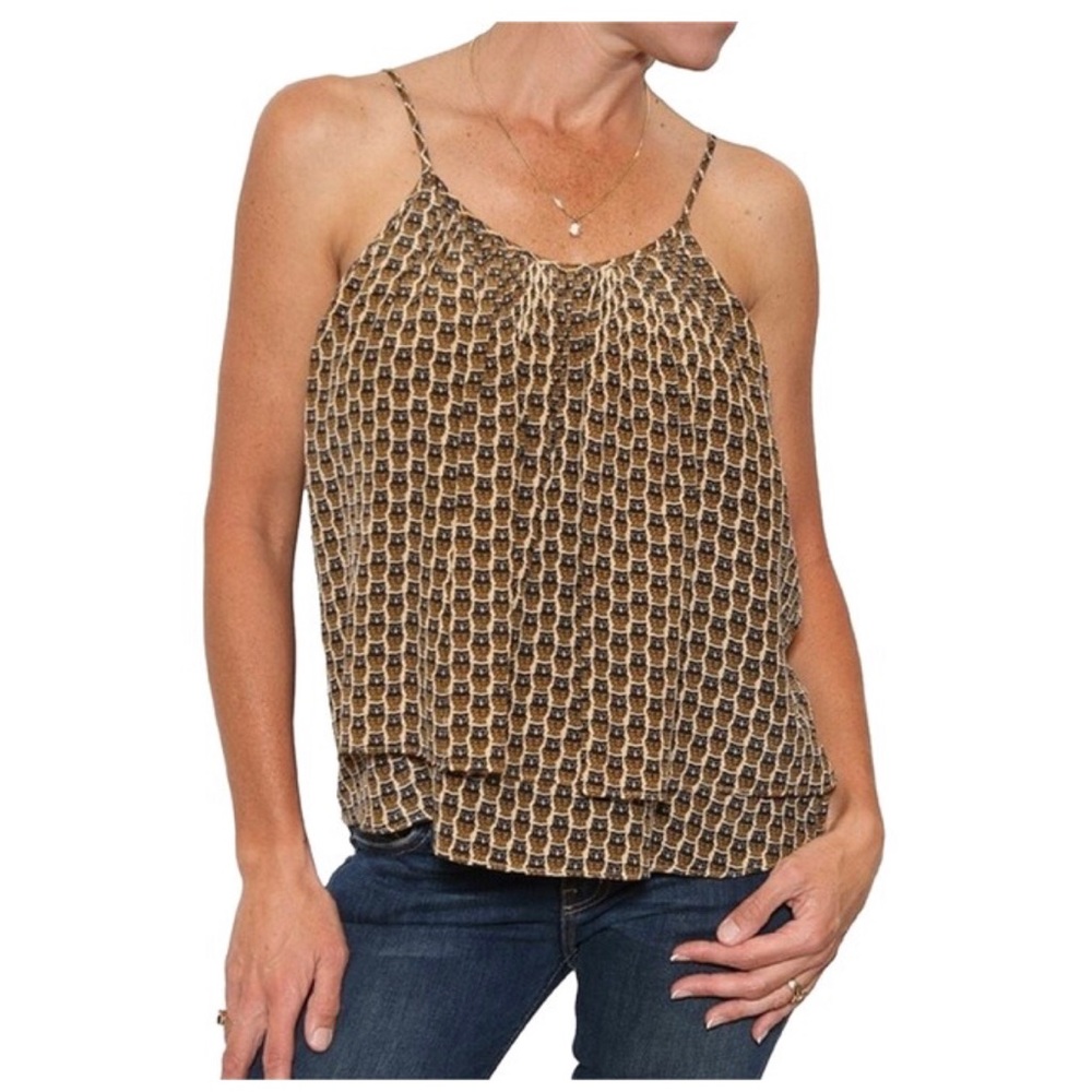 Joie Owl Print Silk Tank
